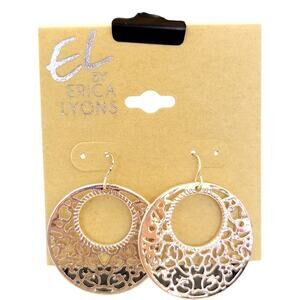 Erica Lyons Silver Tone Cutout Disc Earrings 1.27in Hook Pierced, Free Gift Bag